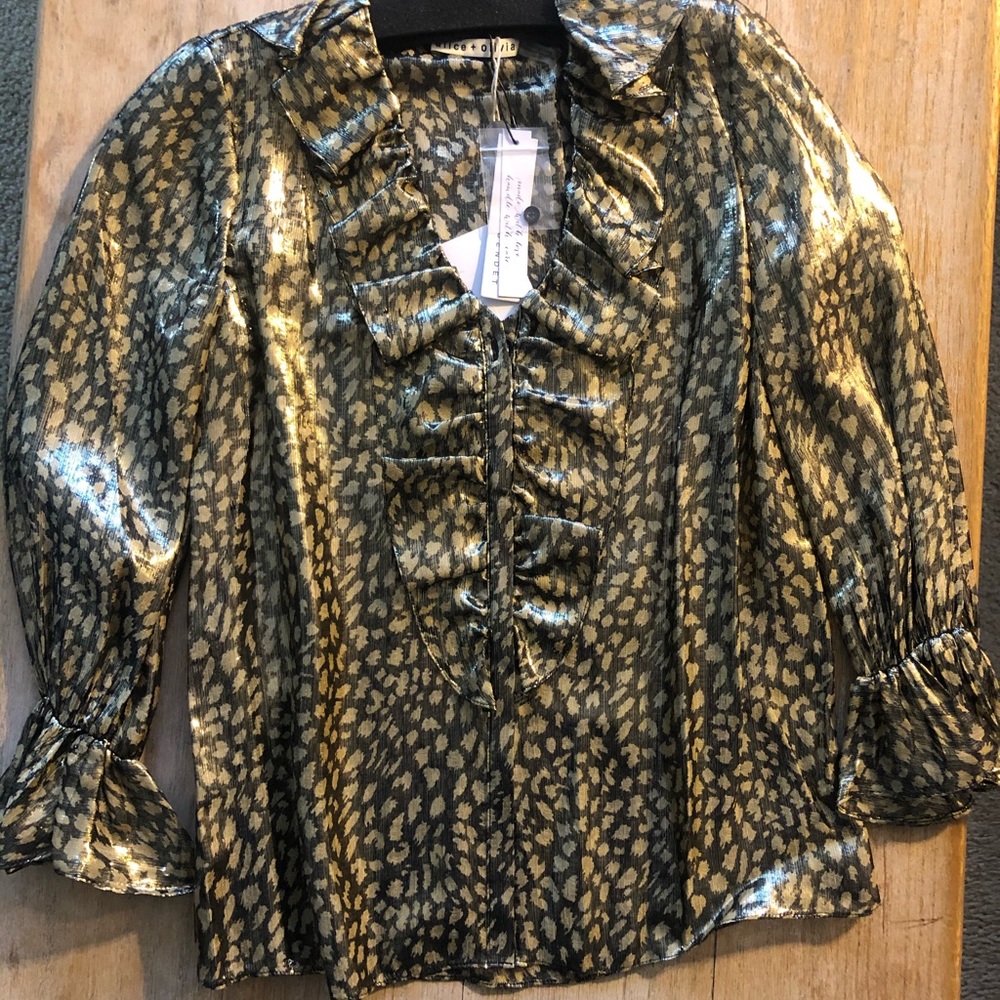 Alice + Olivia Black silver gold blouse NEW